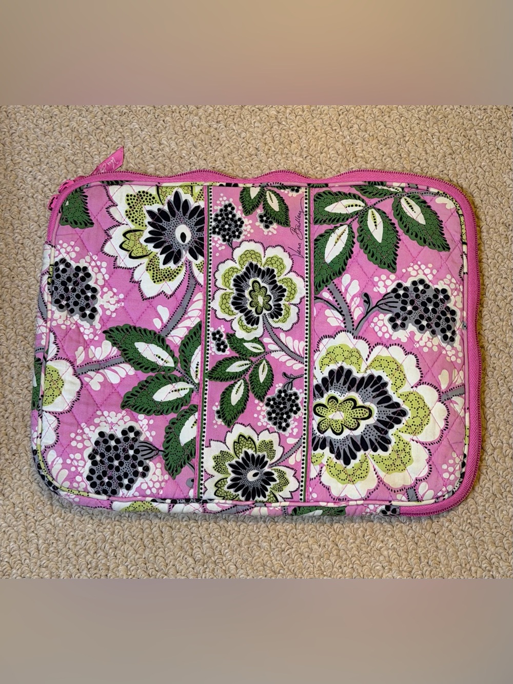 Vera Bradley Pink Floral Laptop Sleeve Quilted Case Preppy
